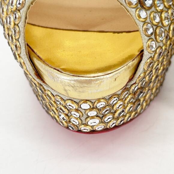 Christian Louboutin Gold Lady Peep 150 Ring Strass Platform Peep Toe Pump EU 37 - Picture 9 of 14